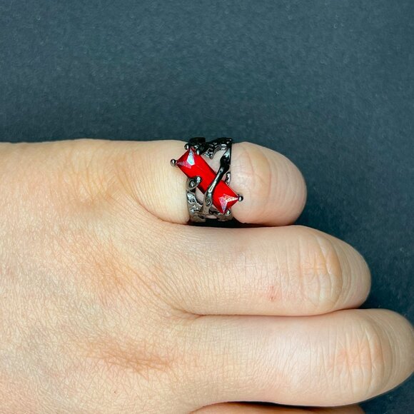 Red Cz black open back ring - Picture 4 of 5